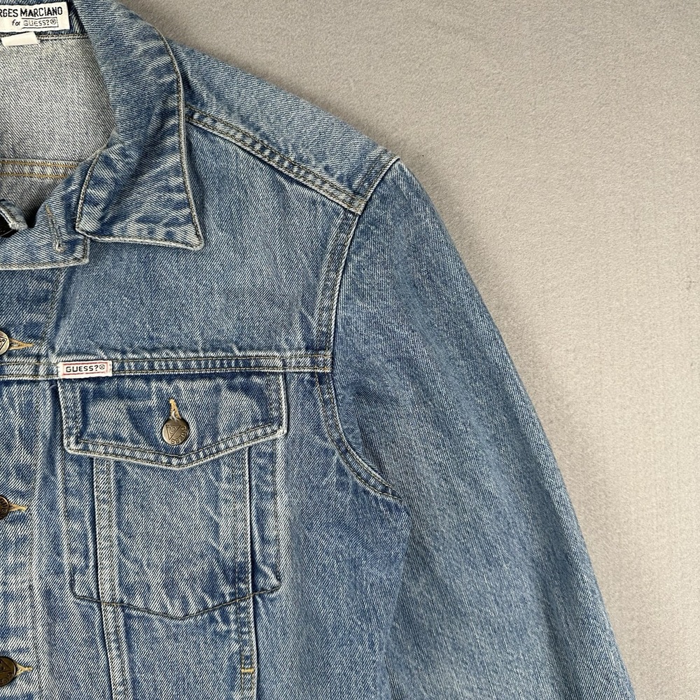 Vtg Guess Denim Trucker Jacket Men's Small Blue Denim Georges Marciano - Picture 2 of 16